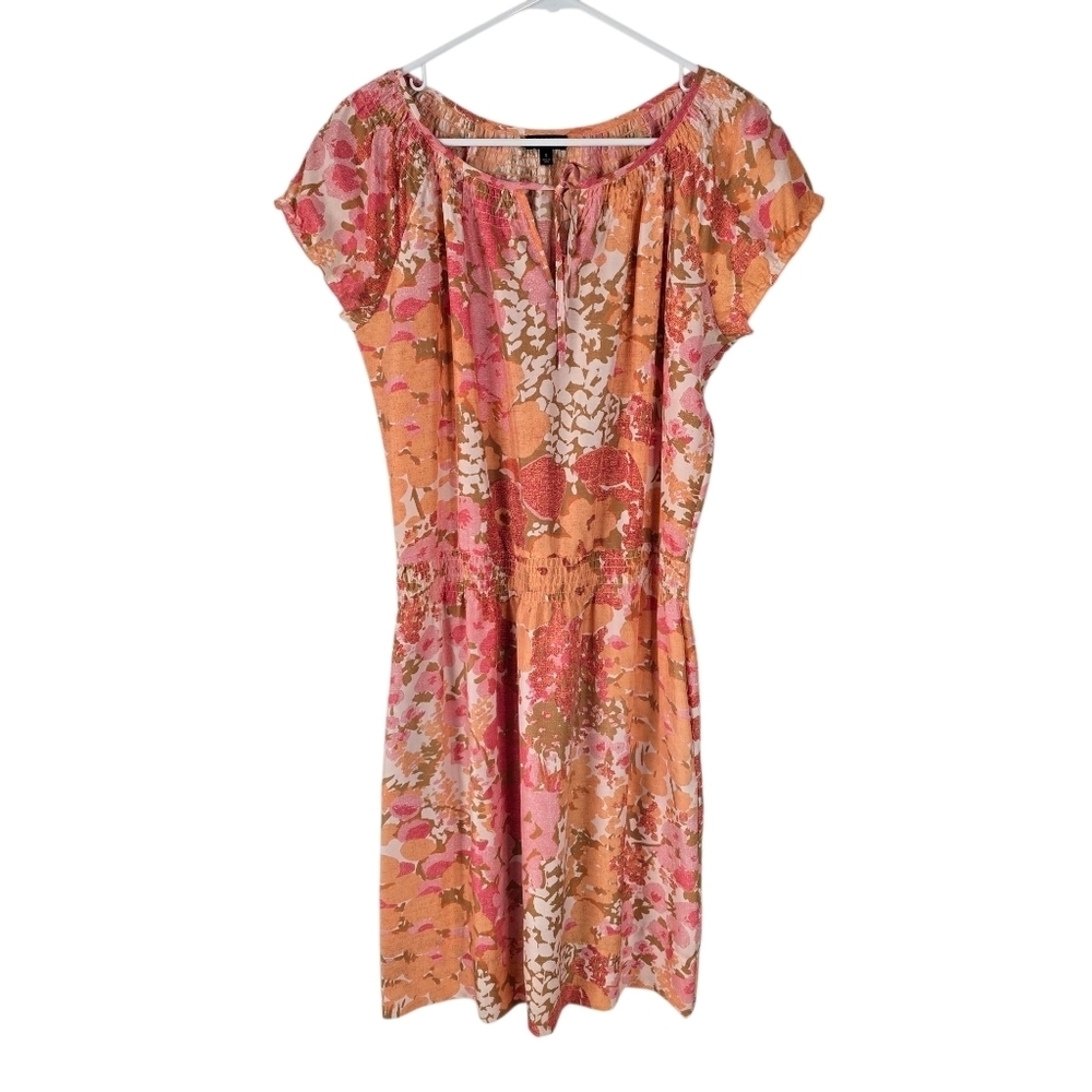 Talbots Silk Smocked Waist Shift Dress Size S Petite Floral Print Casual Travel